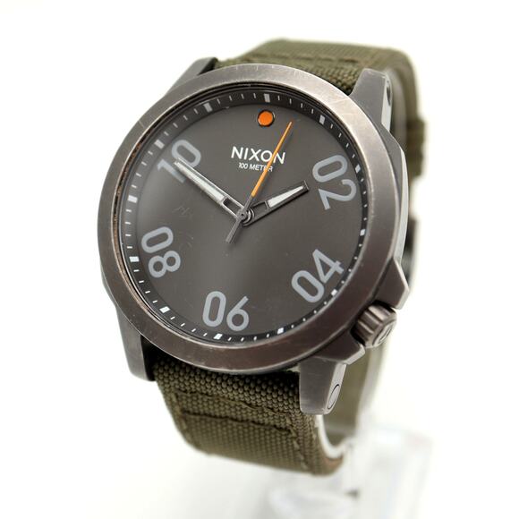 Nixon The Ranger 45 Mens Gunmetal Gray 45mm Watch Army green Strap w New Battery - Picture 1 of 16
